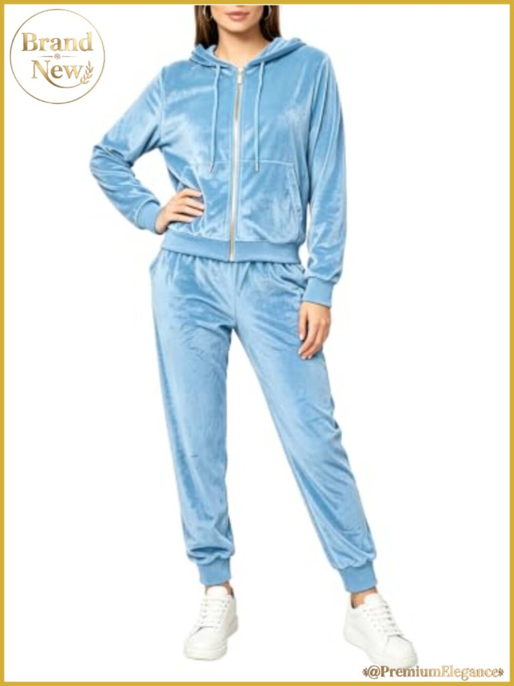 Velour Tracksuit Set Full Zip Hoodie Sweatshirt and Jogger with Pockets